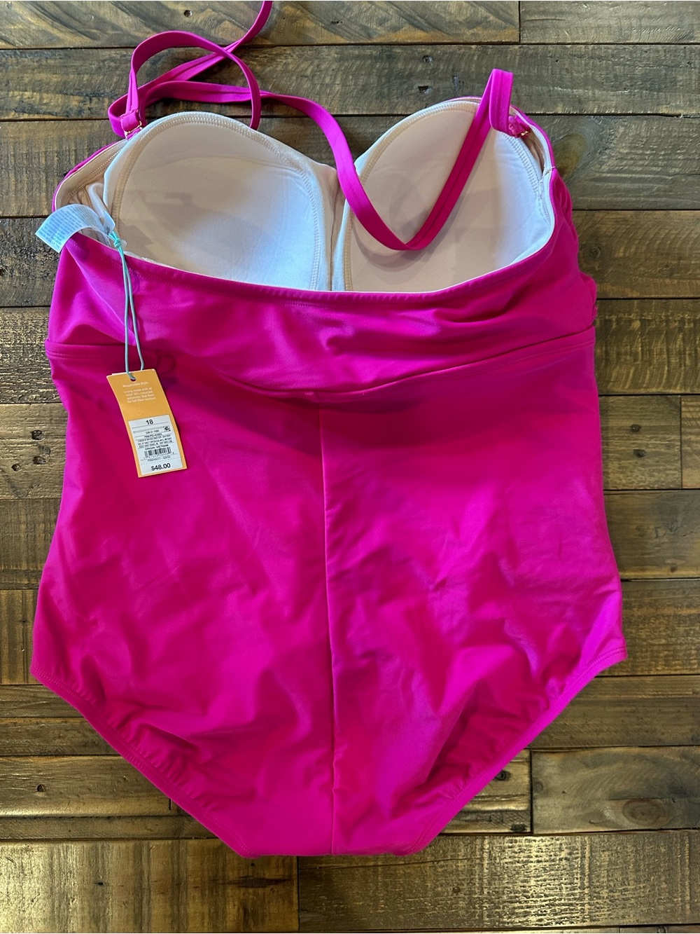 Kona Sol Pink Twist Front Swimsuit with Tummy Control Size 18 New With Tags - Picture 5 of 9